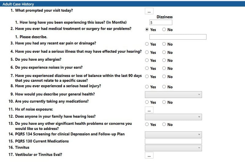 Audiology Adult Case History Questionnaire TIMS Software