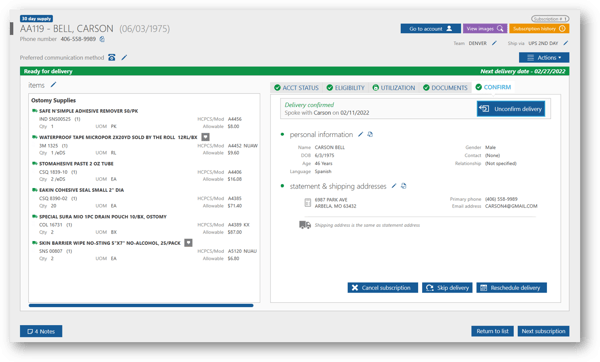 Patient Subscriptions - Patient Confirmation Screen