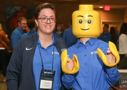 A LEGO character poses with a Computers Unlimited team member during Users Group 2019. Click to see more.