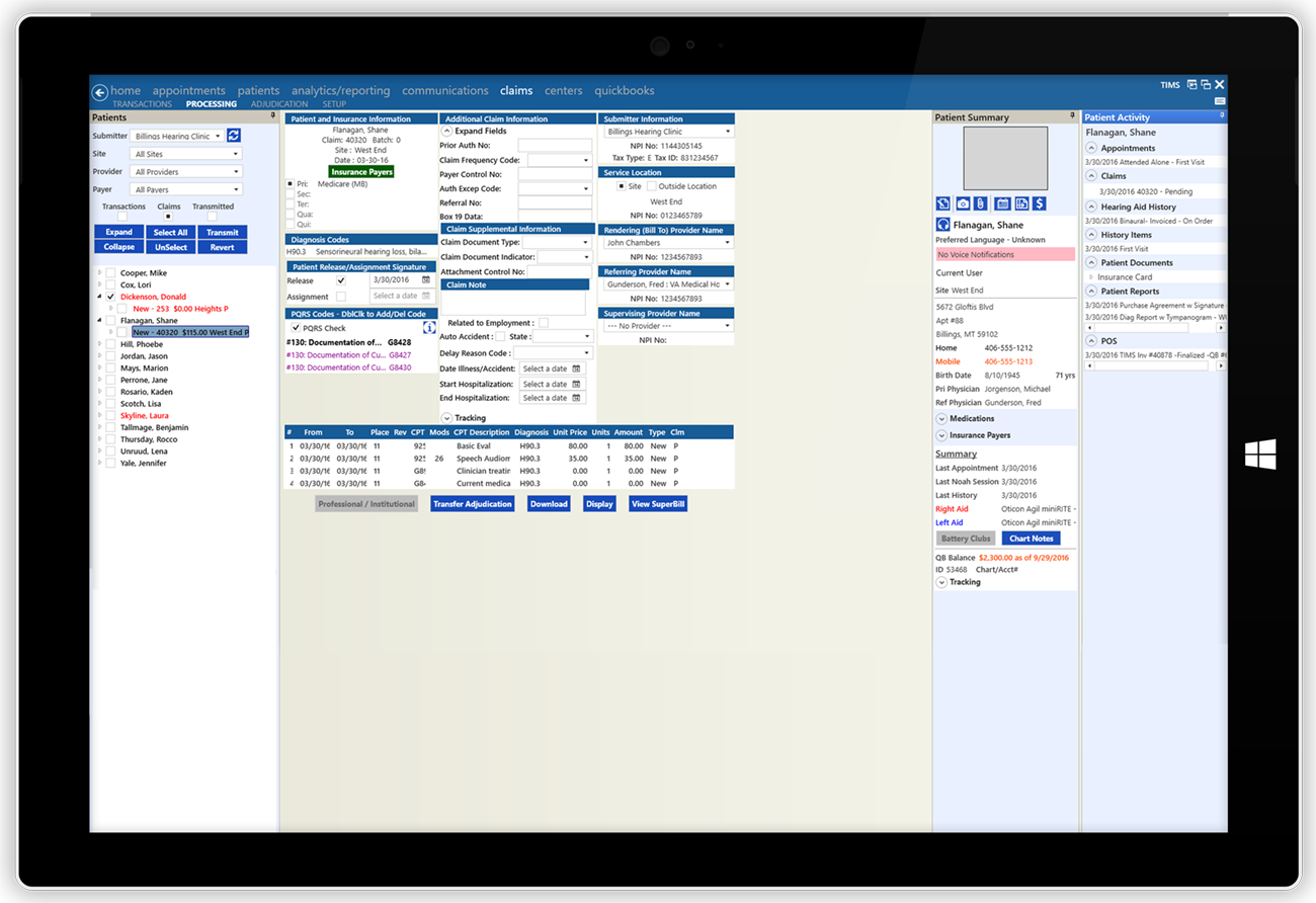 Integrated Medical Billing. TIMS Audiology Software